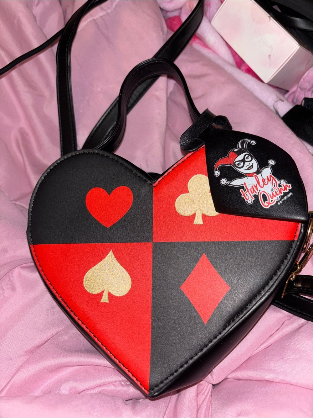 Harley Quinn Black & Red Heart Mini Crossbody Purse